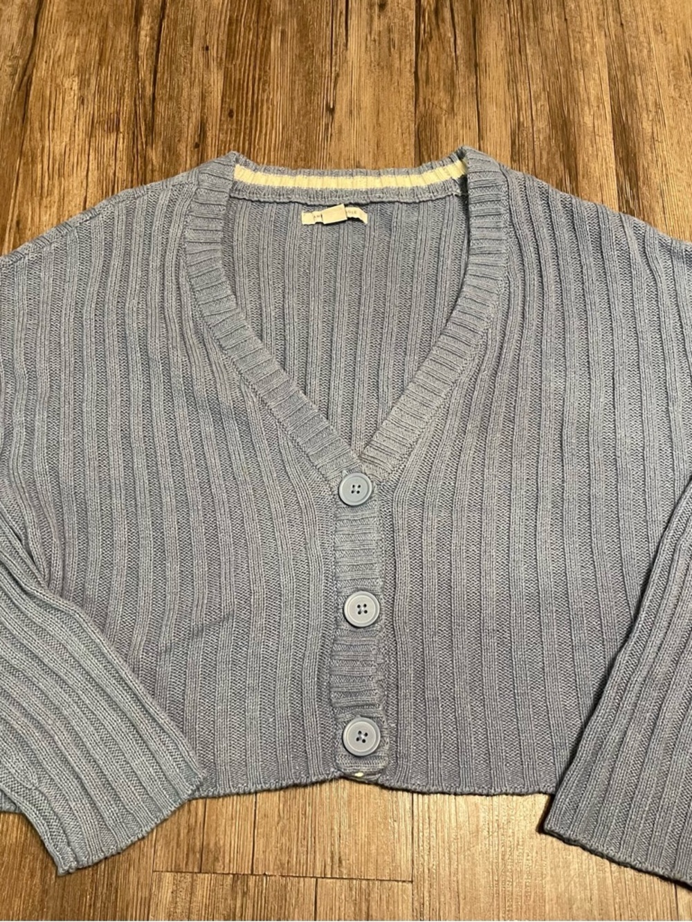 American Eagle Outfitters Light Blue Ribbed Button-Up Cardigan